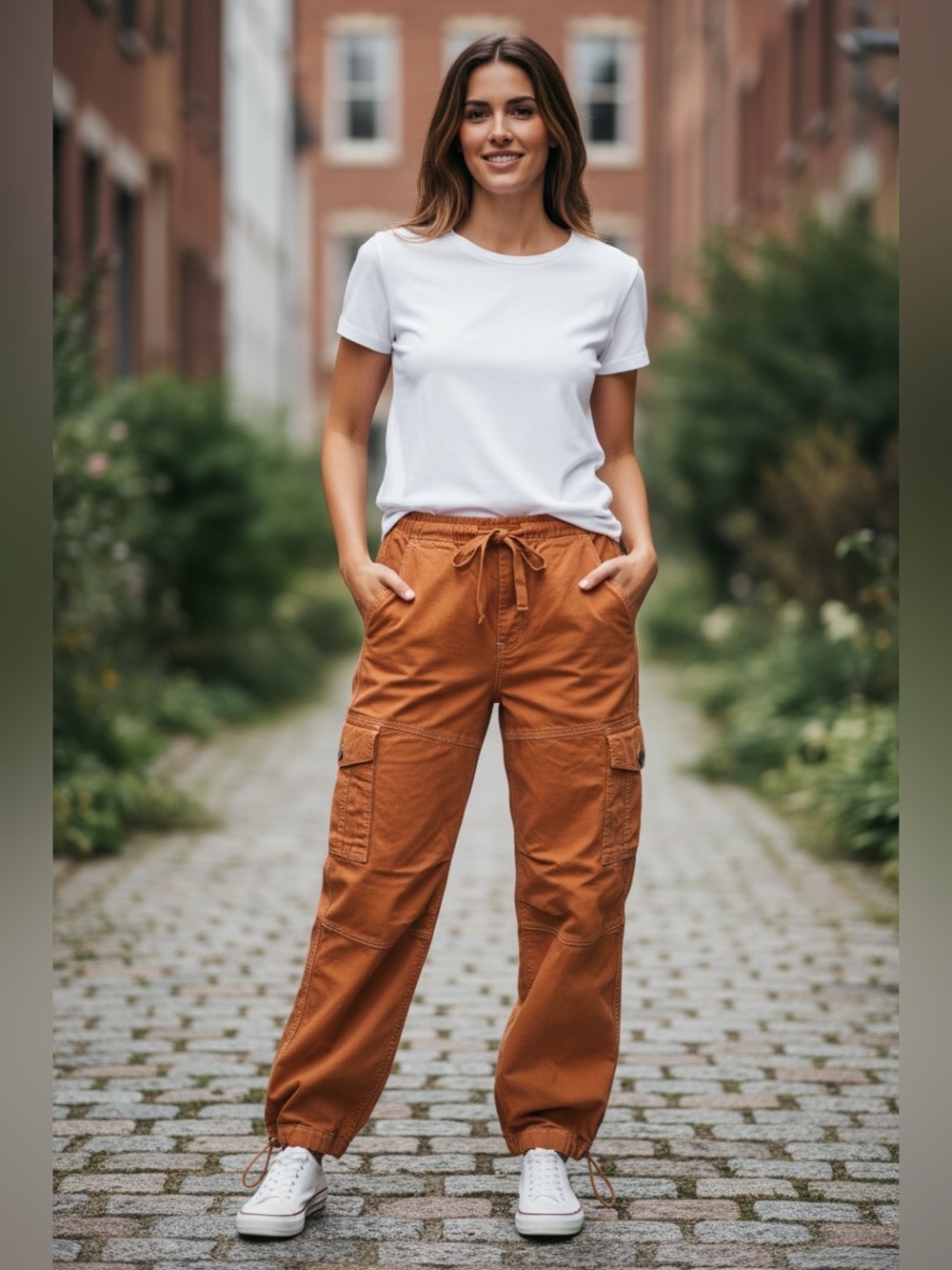 FREE w/ Purchase Garage Rust-Brown Cargo Joggers with Drawstring Waist